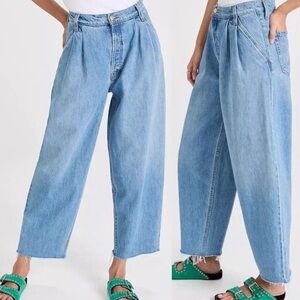 Snacks By Mother The Double Prep Fun Dip Flood Fray Pleated Jeans In Nothing 27